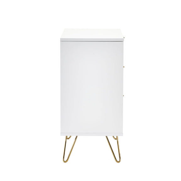 White board with gold legs on a white background