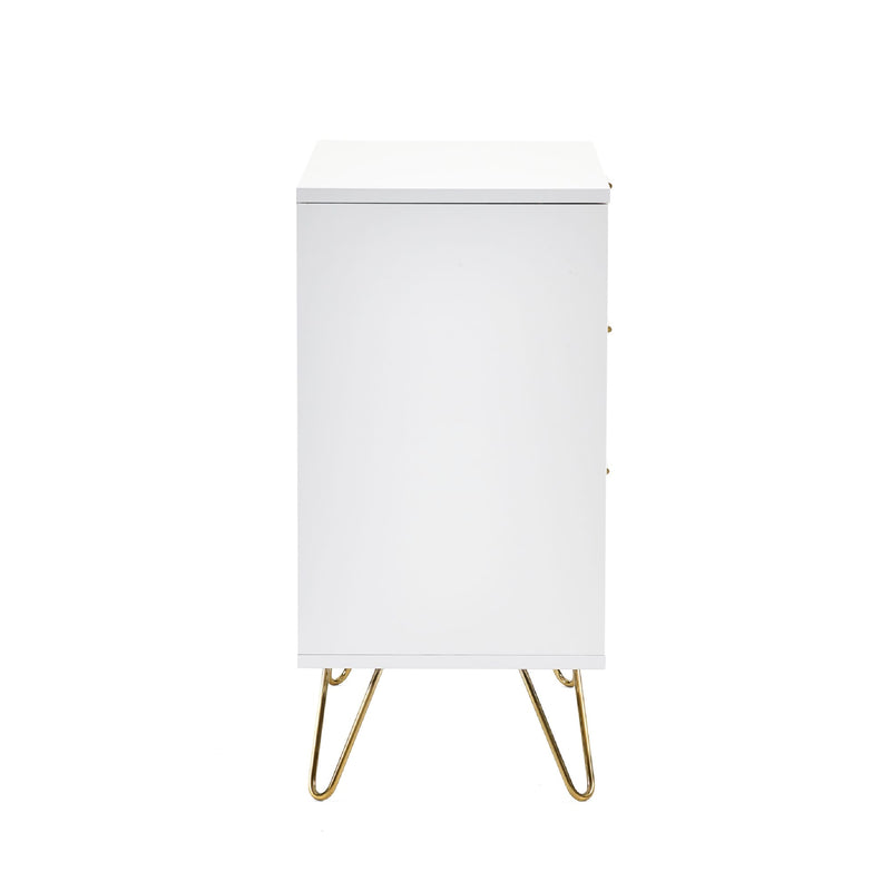 White board with gold legs on a white background