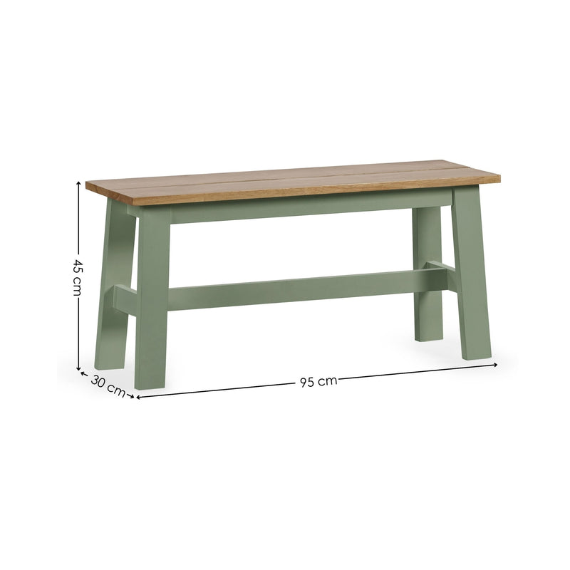 Wooden bench with dimensions on a white background