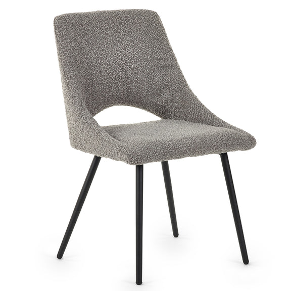 Gray textured chair with black legs on a white background