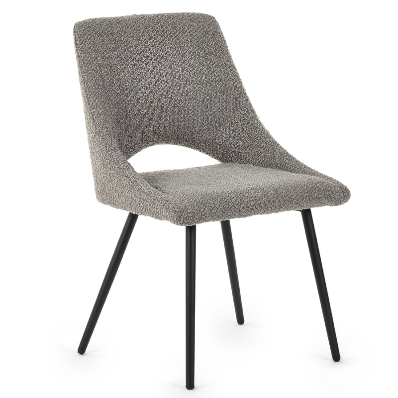 Gray textured chair with black legs on a white background