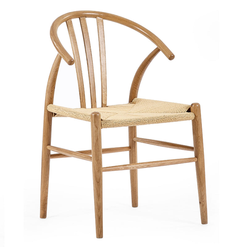 Wooden chair with wicker seat on a white background