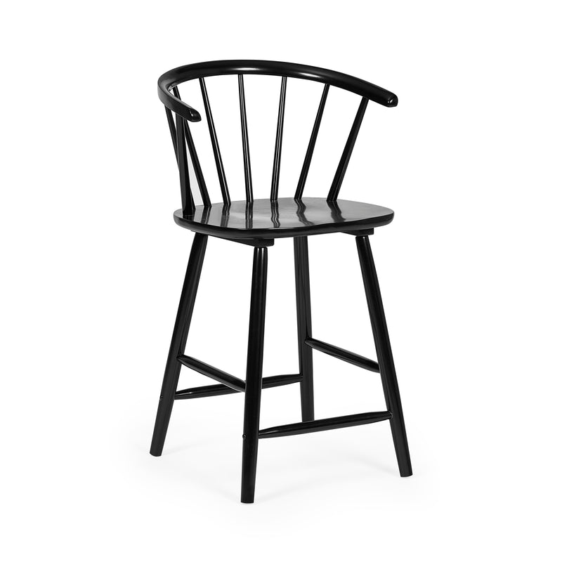 Black wooden chair with spindle back design on a white background