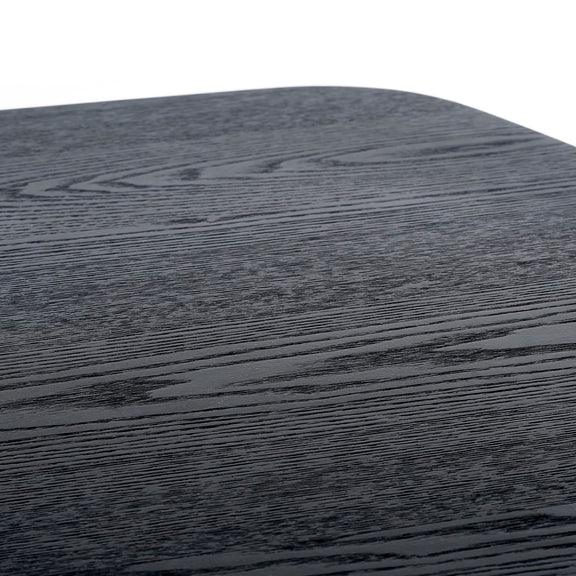 Round wooden table with a dark finish on a white background