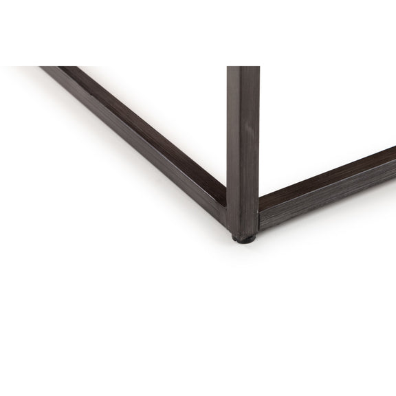 Corner of a dark metal frame on a white background