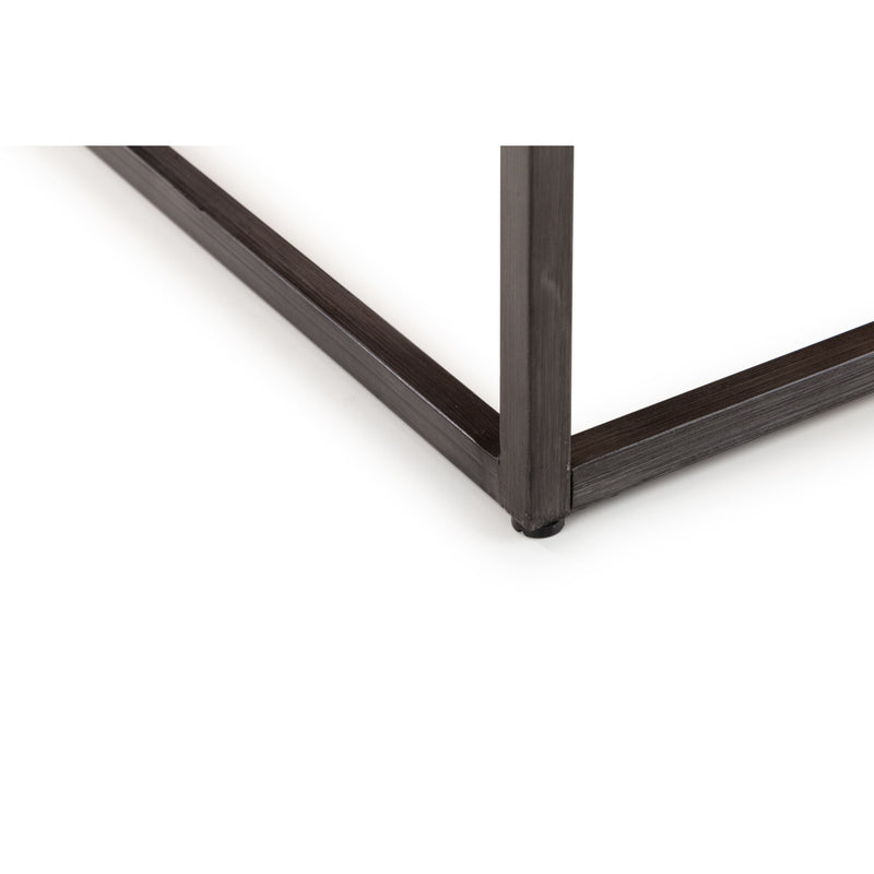 Corner of a dark metal frame on a white background
