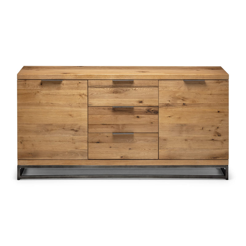 Wooden dresser with multiple drawers on a white background