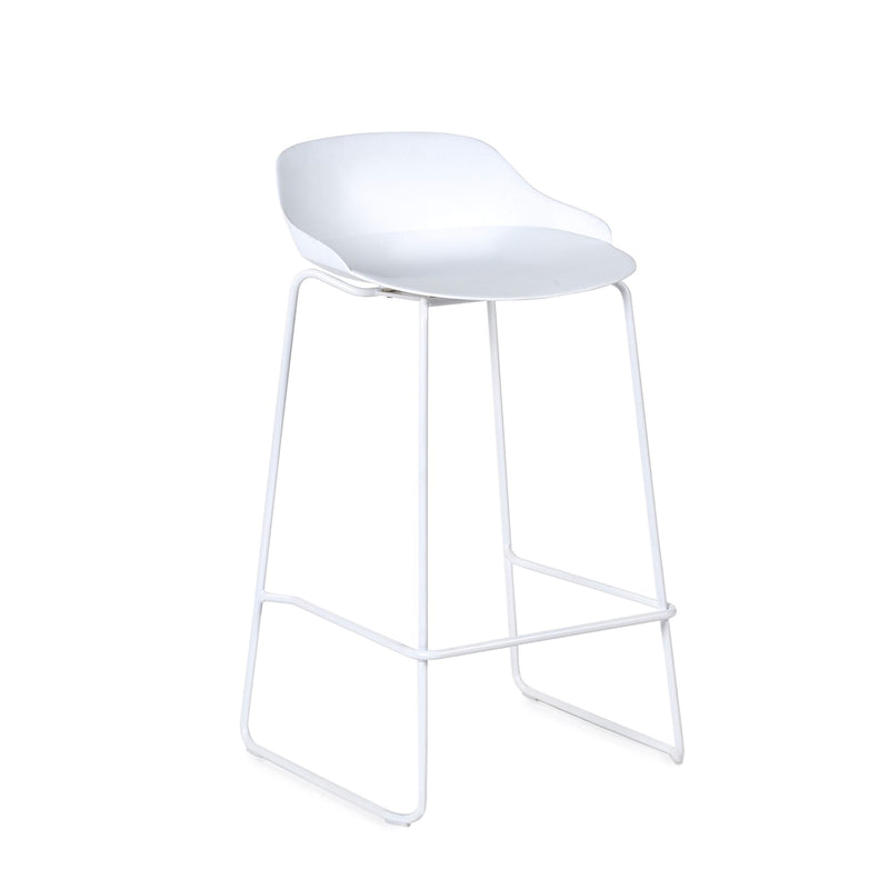 White bar stool with a modern design on a white background
