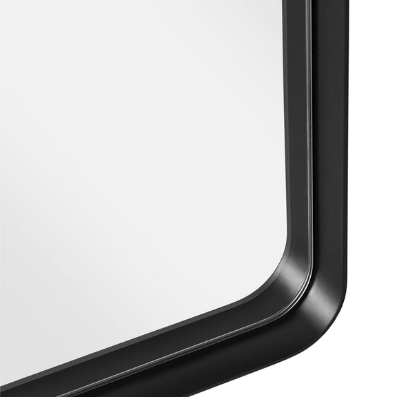 Close-up of a black rectangular frame on a light gray background