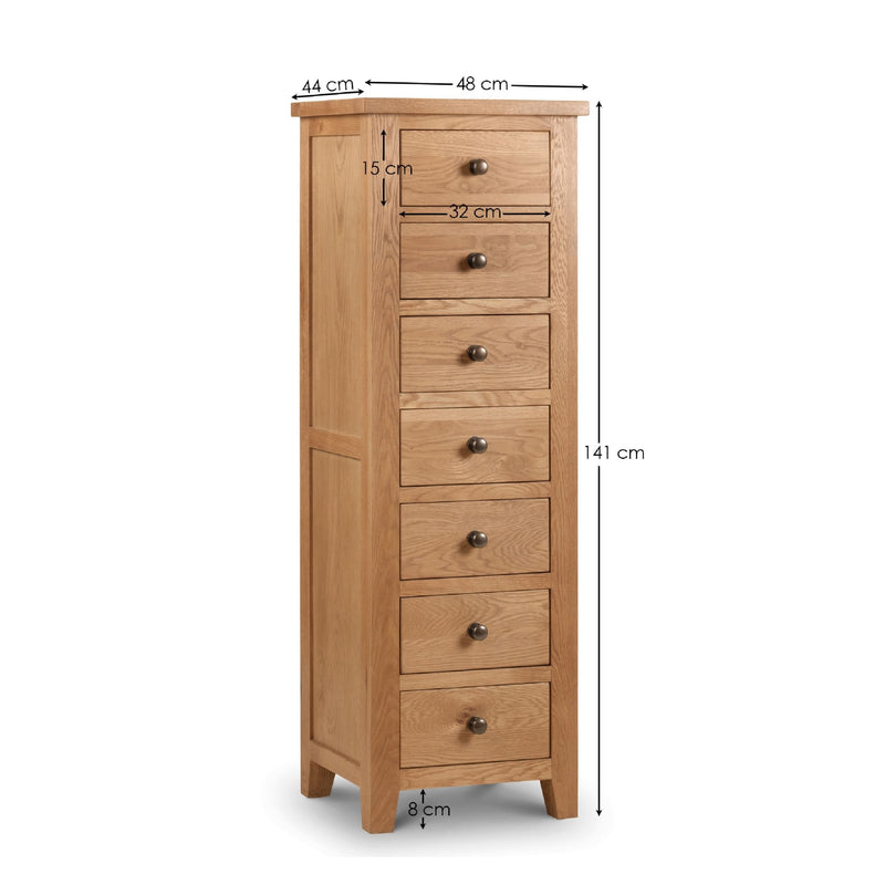 Wooden tall cabinet with dimensions on a white background