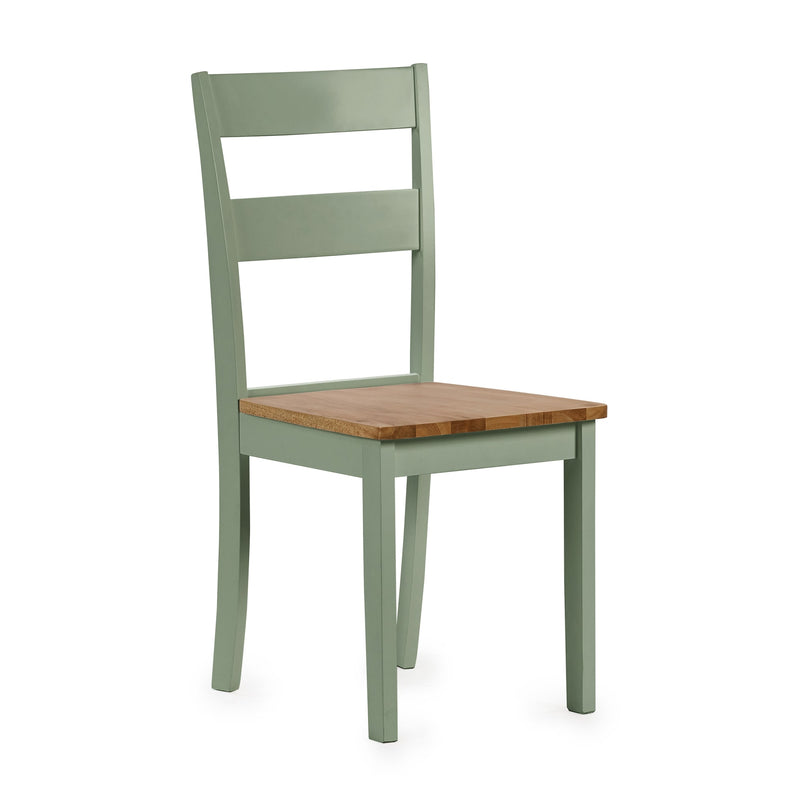 Green wooden chair with a brown seat on a white background