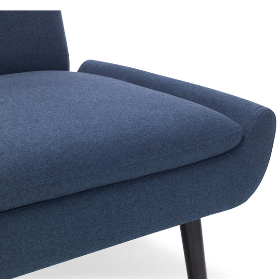 Close-up of a blue upholstered chair with a white background