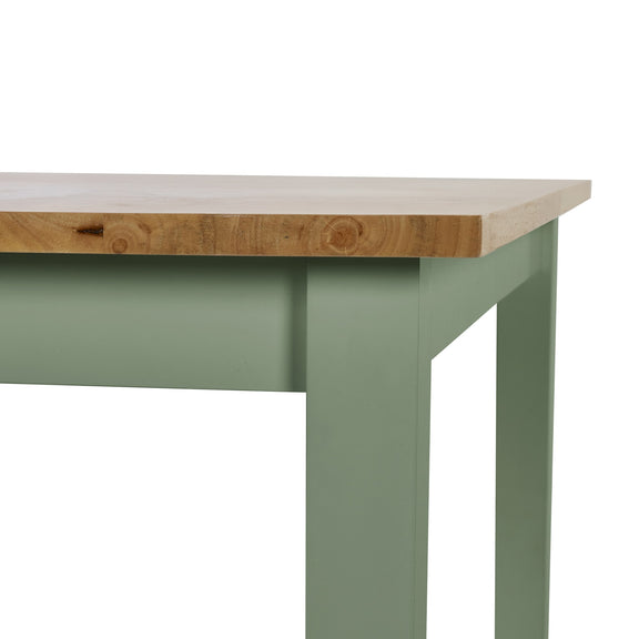 Green table with a wooden top on a white background