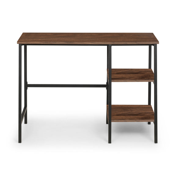 Wooden table with metal legs on a white background