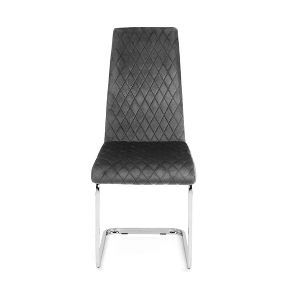 Gray quilted chair with chrome legs on a white background