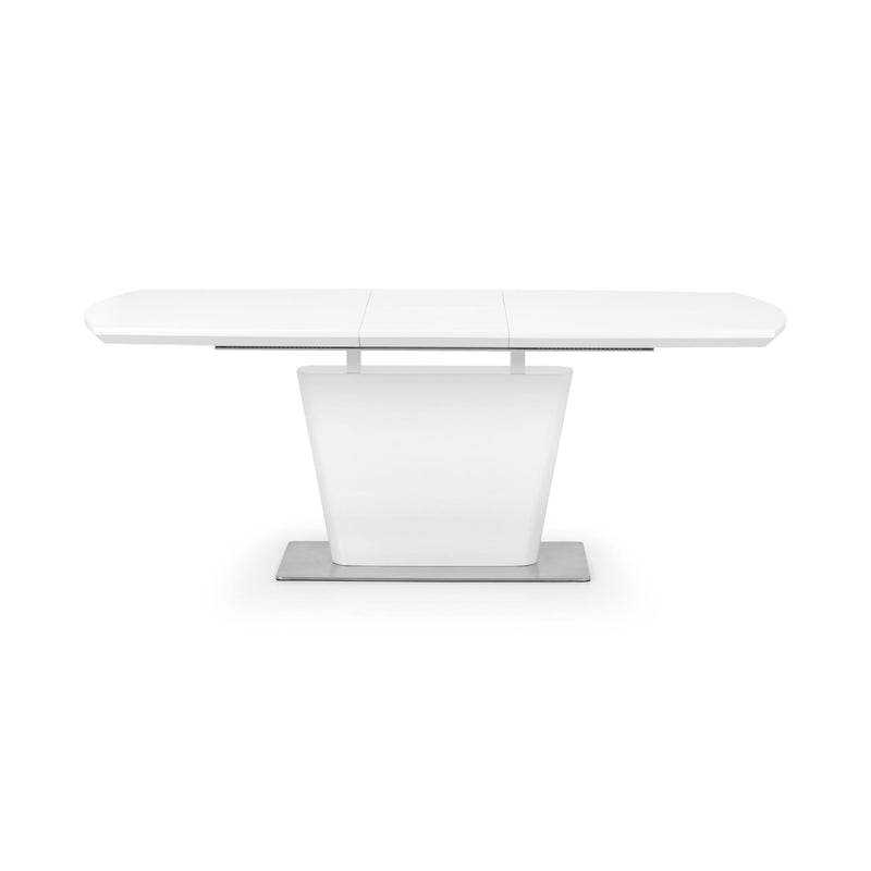 White dining table with a modern design on a white background