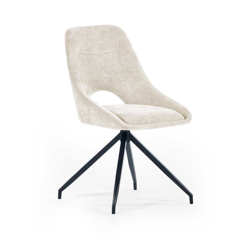 Beige chair with black metal legs on a white background