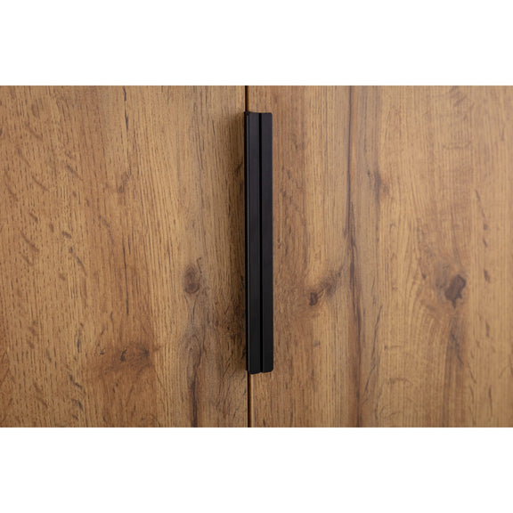 Wooden cabinet with a black handle on a white background