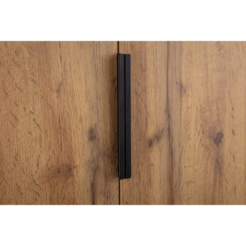 Wooden cabinet with a black handle on a white background