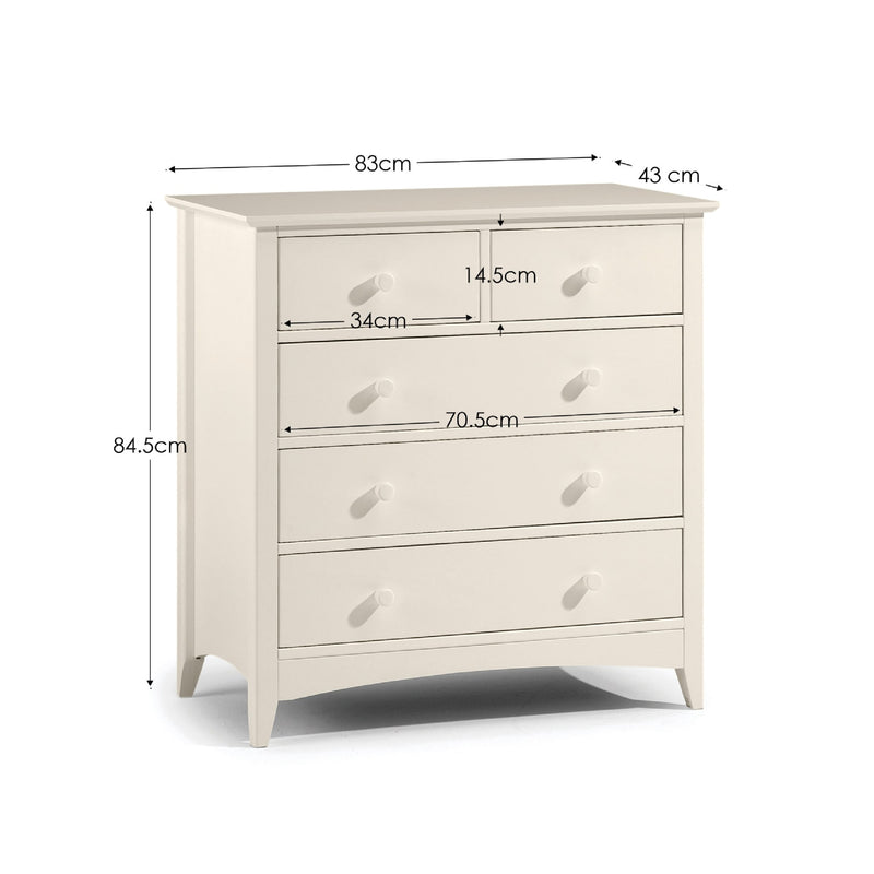 White dresser with dimensions marked on a white background