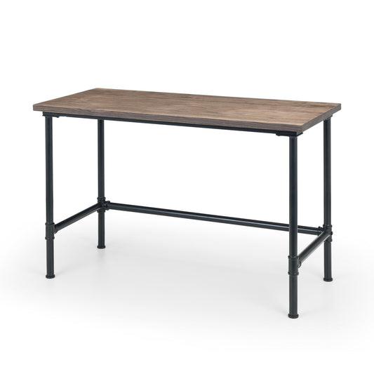 Wooden table with metal legs on a white background
