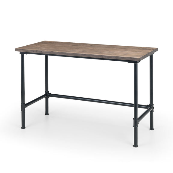 Wooden table with metal legs on a white background
