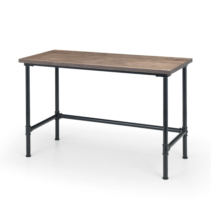 Wooden table with metal legs on a white background