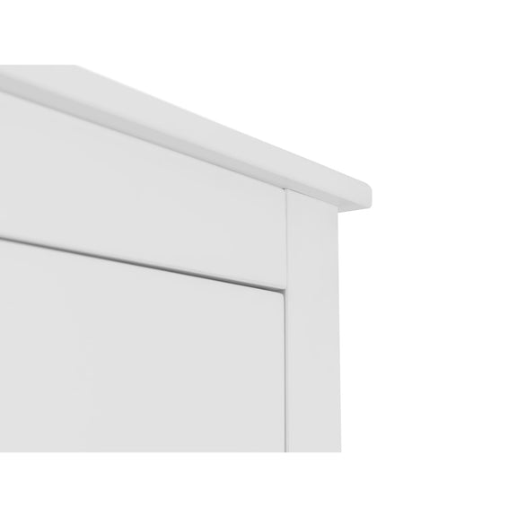 Close-up of a white wooden headboard corner on a white background