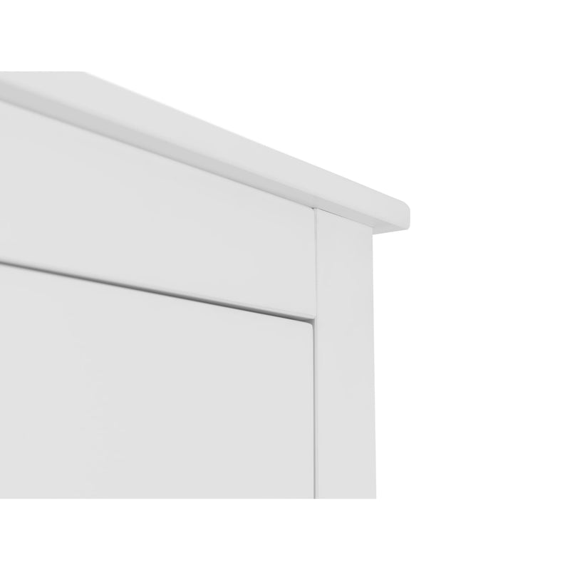 Close-up of a white wooden headboard corner on a white background