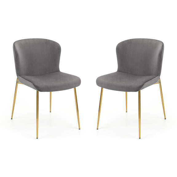 Two gray chairs with gold legs on a white background