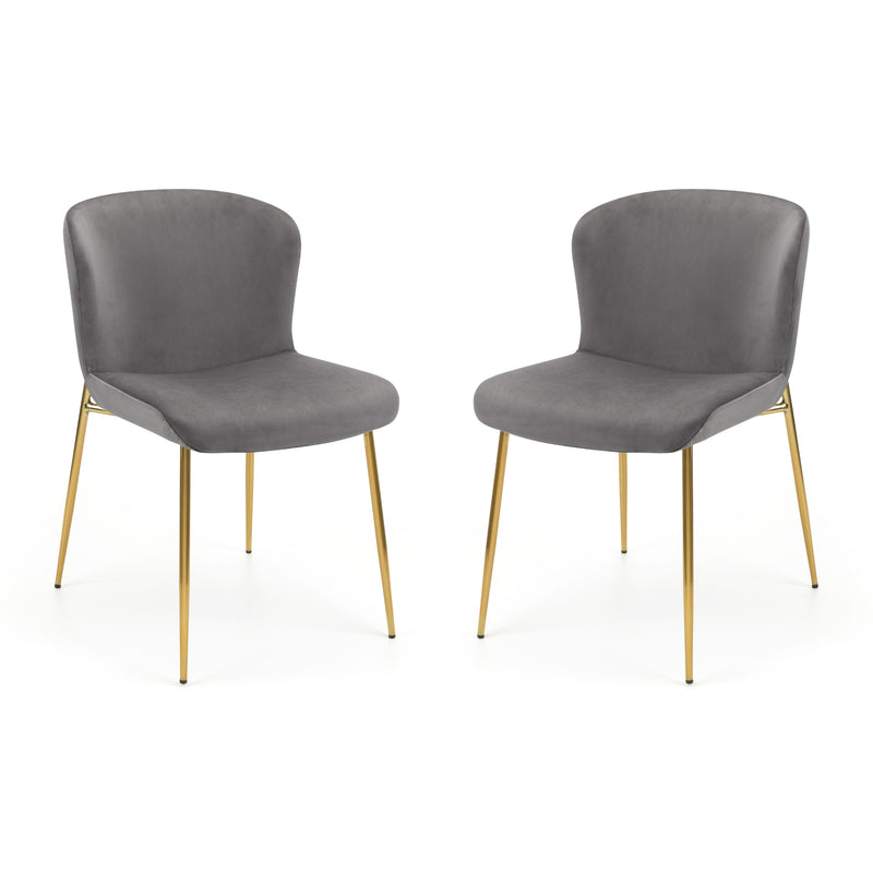 Two gray chairs with gold legs on a white background