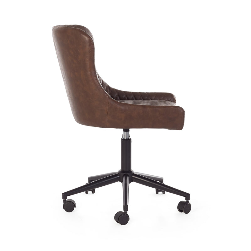 Brown office chair with black wheels on a white background