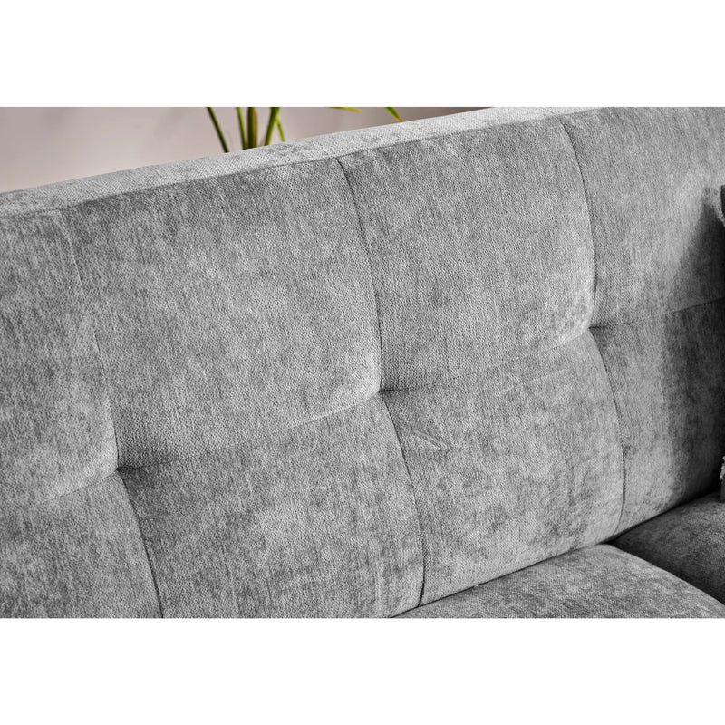 Gray fabric sofa with tufted backrest