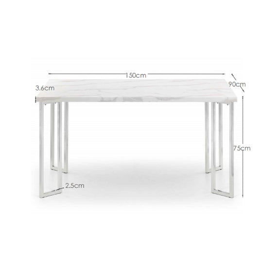 White desk with dimensions labeled on a white background