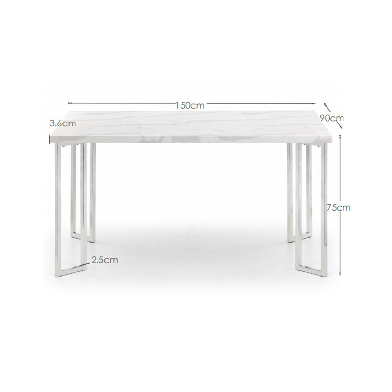 White desk with dimensions labeled on a white background