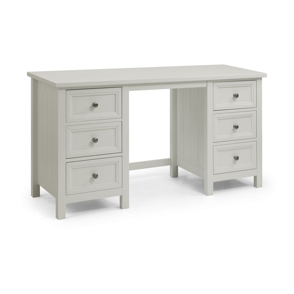 White desk with multiple drawers on a white background