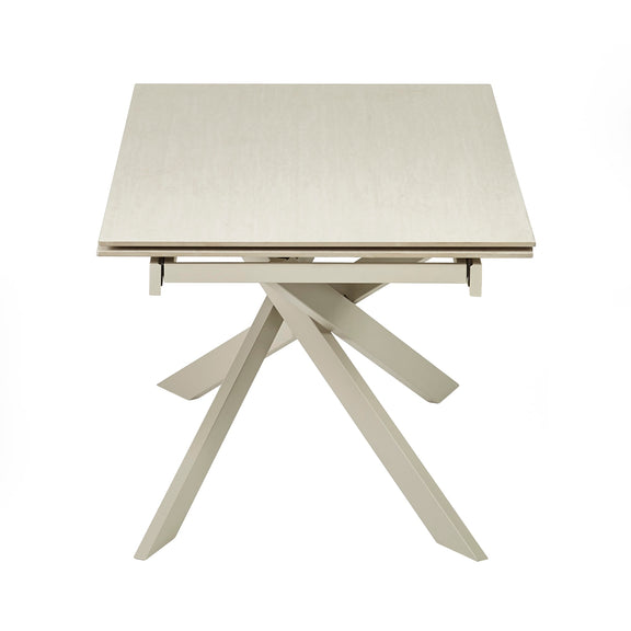 Beige dining table with a modern design on a white background
