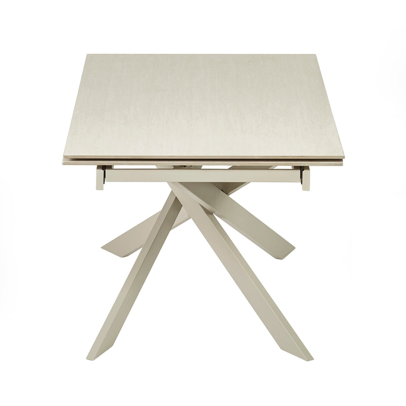 Beige dining table with a modern design on a white background