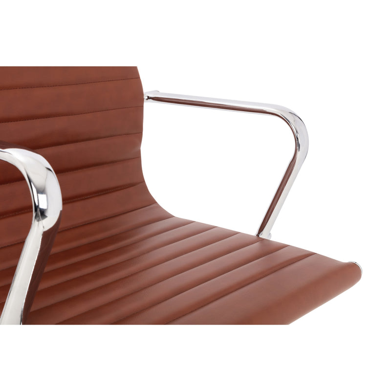 Brown chair with metal armrests on a white background