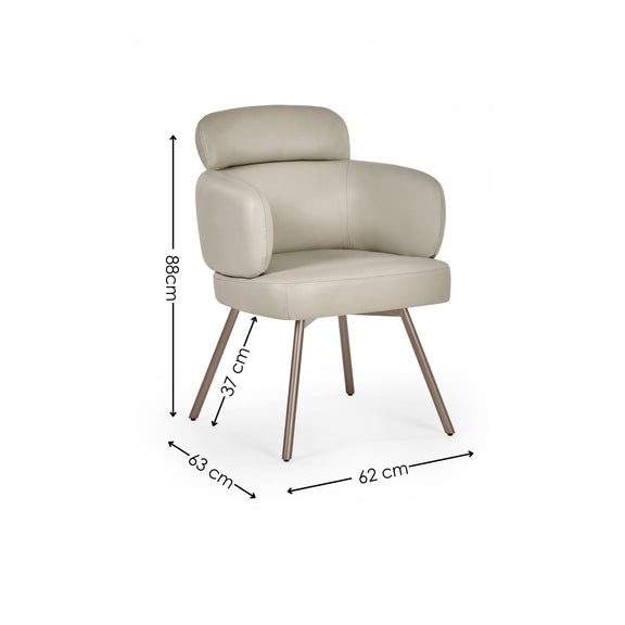Beige armchair with dimensions marked on a white background