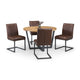 Dining set with round wooden table and four brown chairs on a white background