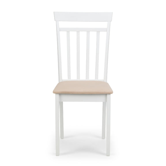 White chair with a beige seat on a white background