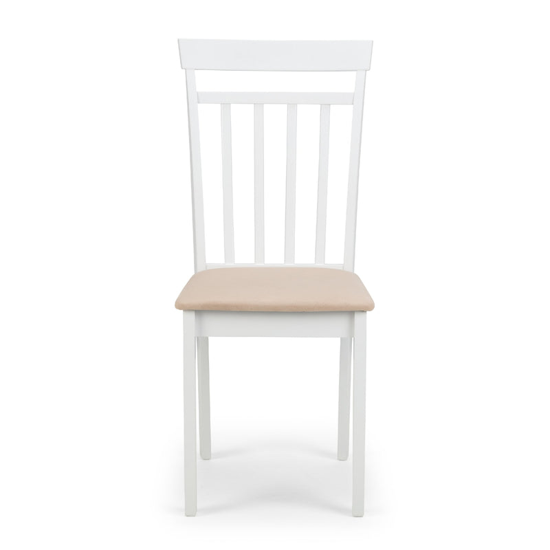White chair with a beige seat on a white background