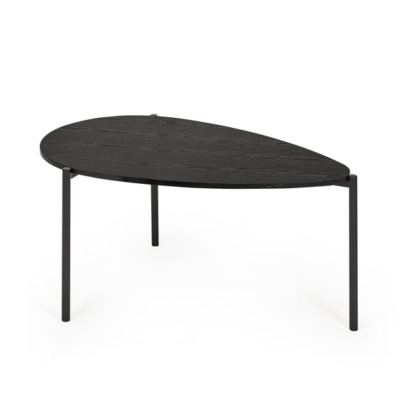 Black oval table on a white background