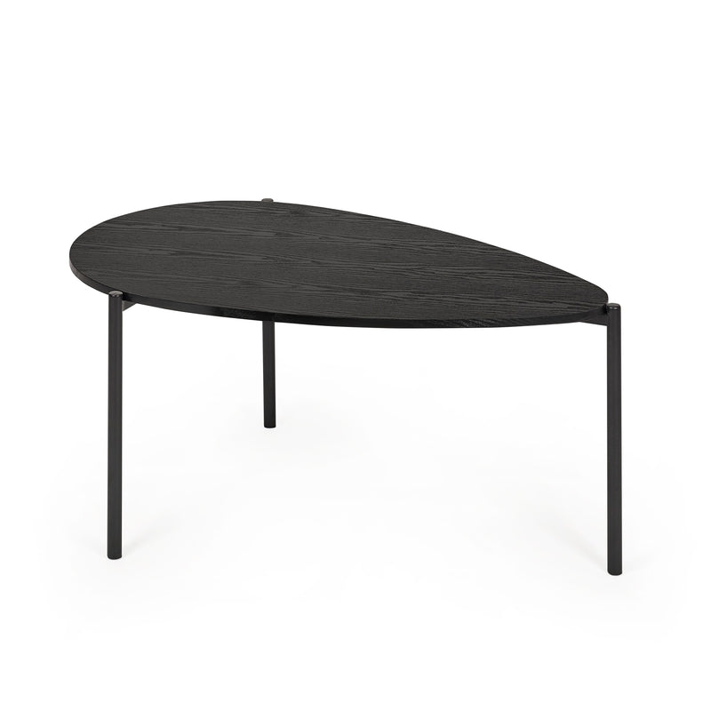 Black oval table on a white background