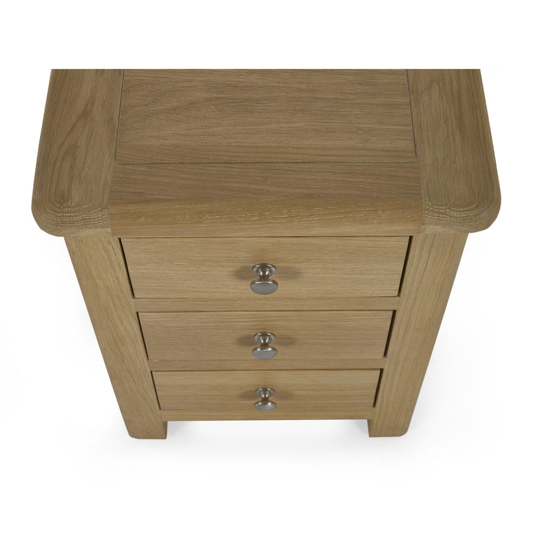 Wooden nightstand with two drawers on a white background