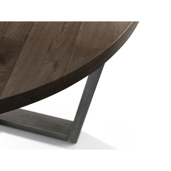 Wooden table with metal legs on a white background