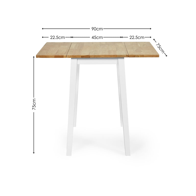 Wooden table with dimensions labeled on a white background