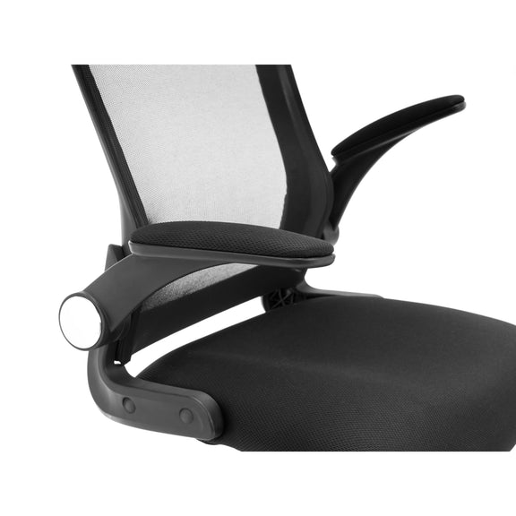 Black office chair with mesh backrest on a white background