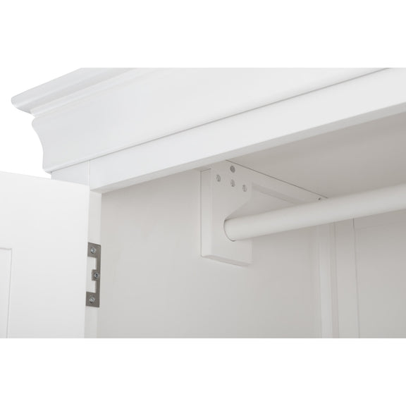 White wardrobe with a hanging rod and light switch on a white background